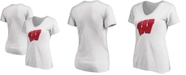 Fanatics Plus Size Majestic White Wisconsin Badgers Primary Logo V-Neck T-shirt